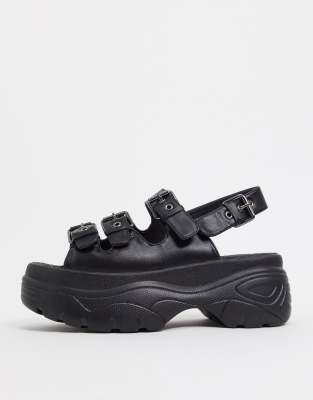 Koi Footwear vegan chunky flatform sandals in black ASOS