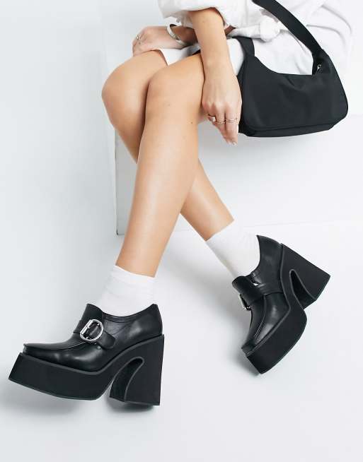 Koi Footwear vegan chunky heeled loafers in black ASOS