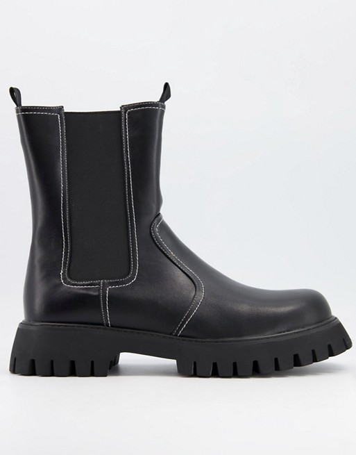 Koi footwear vegan chunky pull up chelsea boots in black