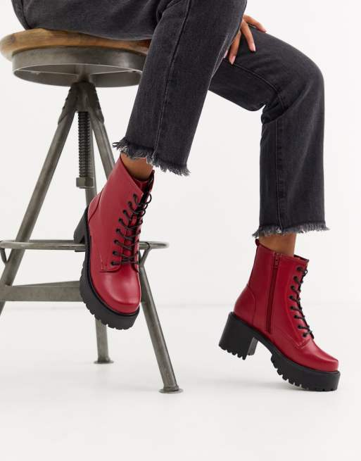 Red lace up ankle boots sale