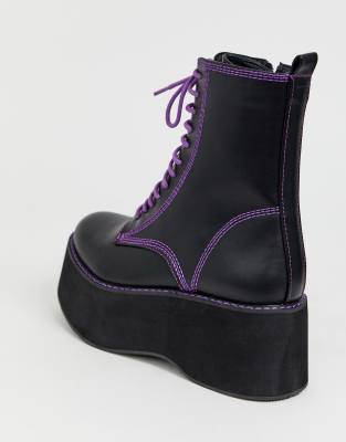 purple and black platform boots