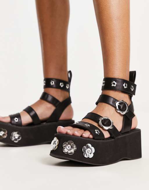 Fuzzy store black sandals