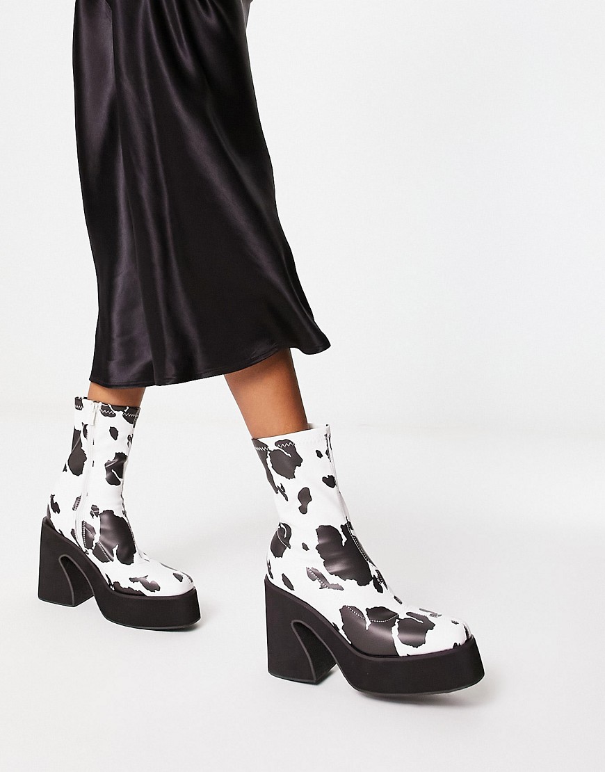 Koi Footwear Koi Holy chunky cow print heeled boots in multi