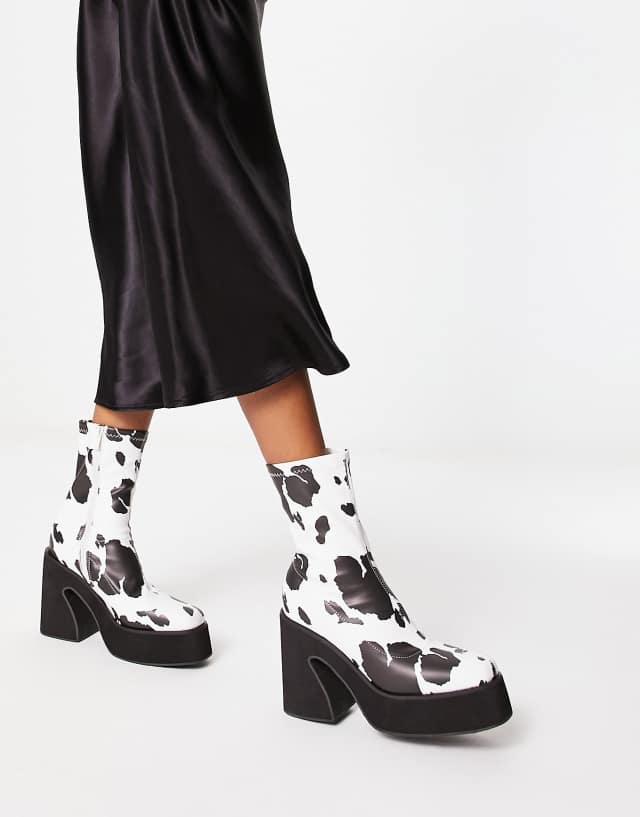 Koi Holy chunky cow print heeled boots in multi