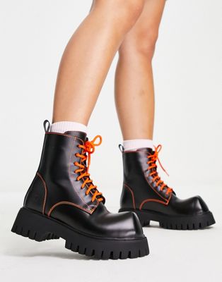 Koi lace up boots with contrast laces in black - ASOS Price Checker