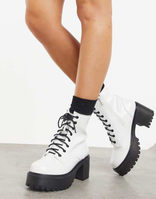 White lace 2025 up chunky boots