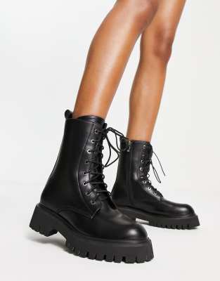 Koi Footwear Koi lace up moto boots in black