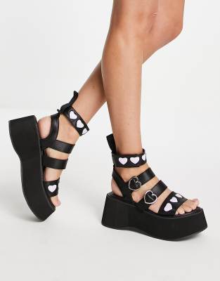 Koi Footwear KOI Lovergirl flatform sandals in black with 3D hearts
