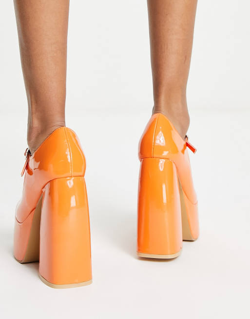 KOI Mary Jane platform heeled shoes in orange patent