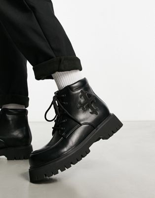 KOI Moral Alliance cross detail hi shoes in black | ASOS