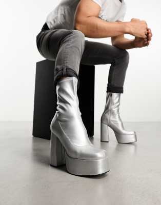 KOI platform heeled ankle boots in metallic silver   - ASOS Price Checker