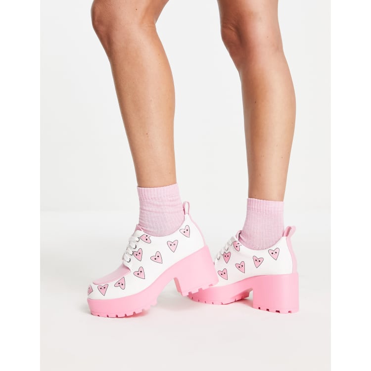 KOI Princess Juice chunky shoes in white heart print | ASOS