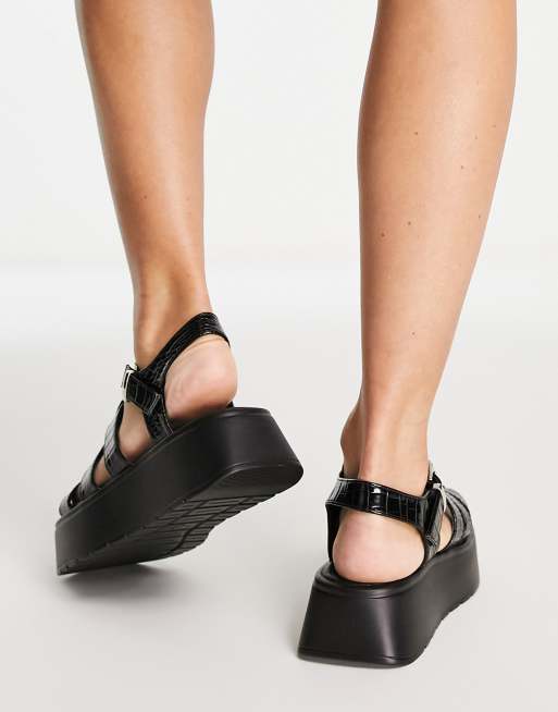 KOI Riakuma chunky sandals in black croc ASOS