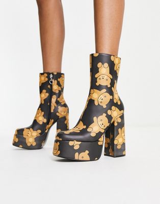 Koi Teddy platform heeled boots in bear print    - ASOS Price Checker