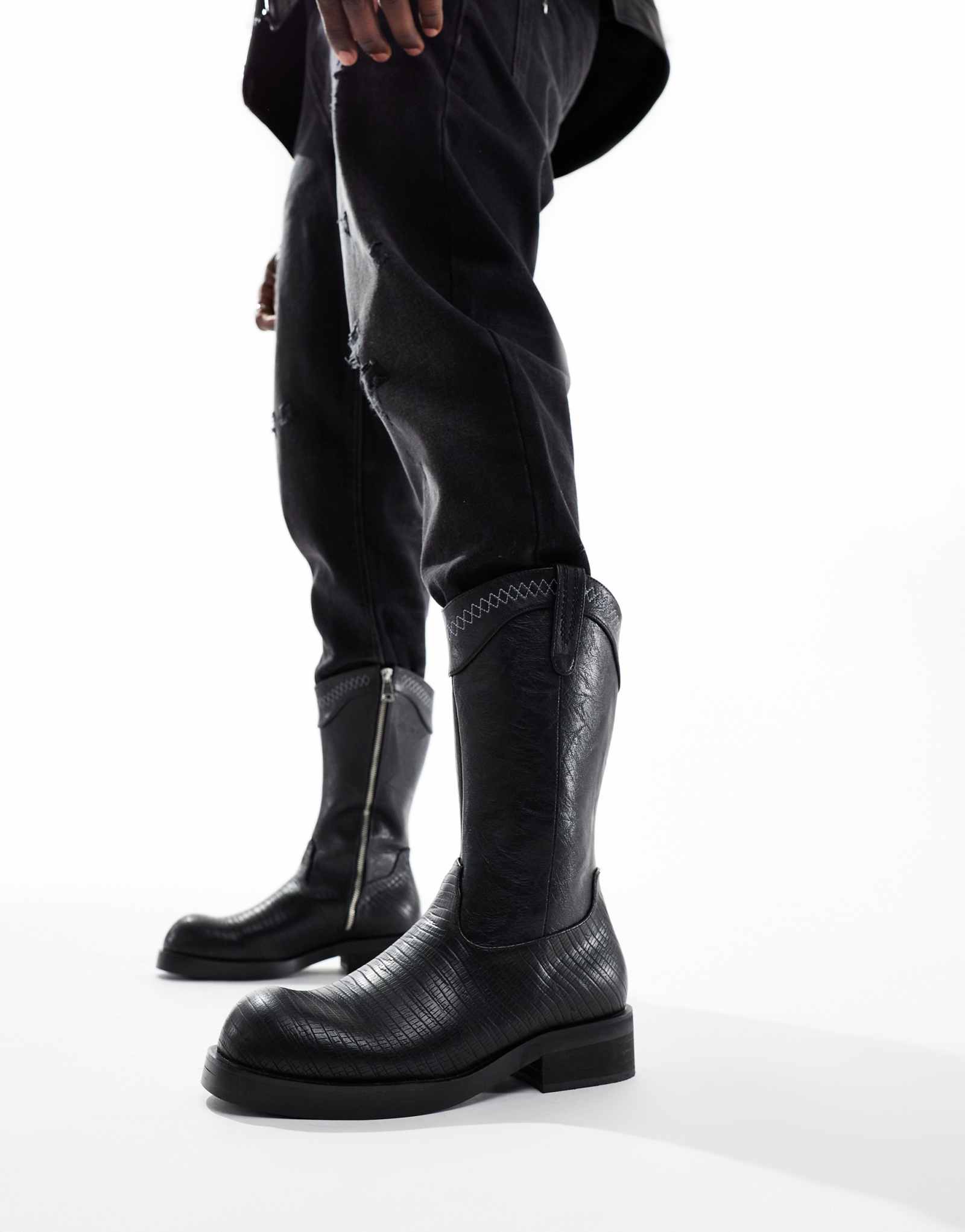 КОИ Последнее ухаживание богато украшенные ковбойские сапоги в стиле вестерн из черной кожи ящерицы