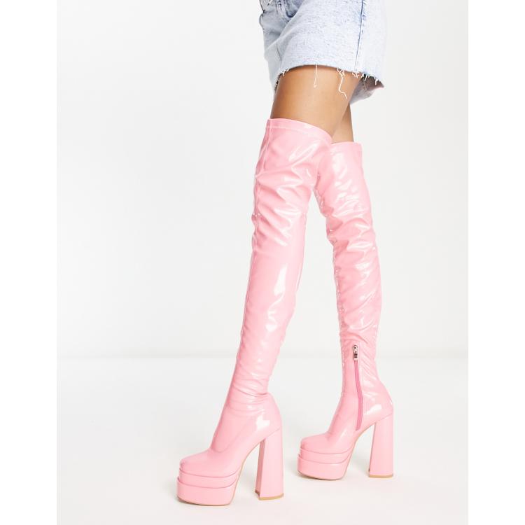 Pink over knee boots hotsell