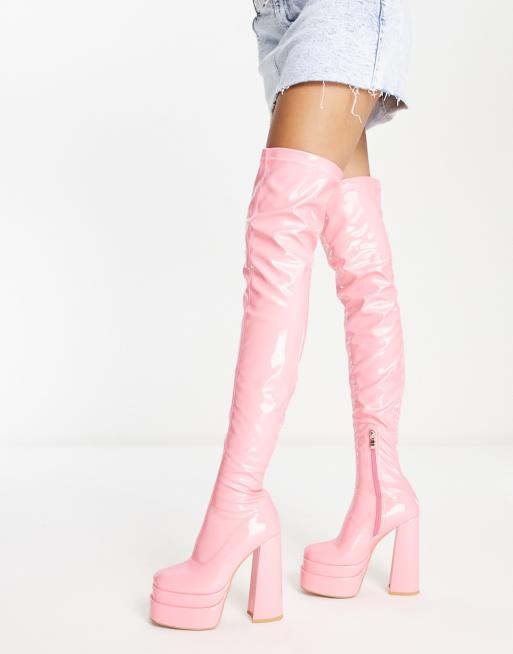 knee high pink platform boots