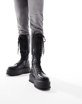 KOI Valinor black platform long boots in black