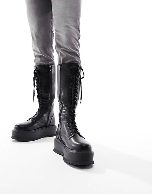 KOI Valinor black platform long boots in black | ASOS
