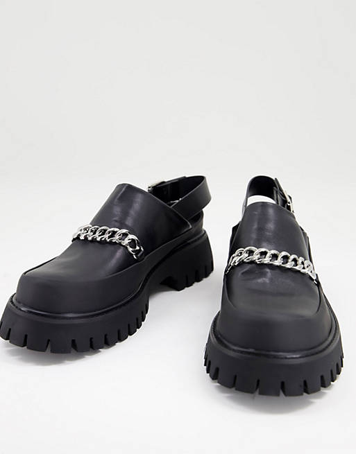 KOI vegan chunky backless loafers with chain detail in black