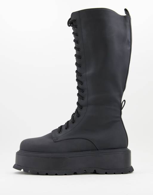 KOI veganfriendly palantir chunky laceup boots in black ASOS