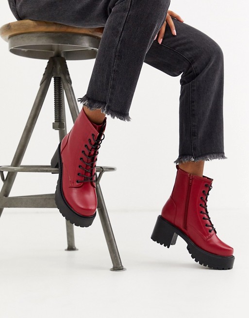 Koi Footwear vegan lace up ankle boots in red