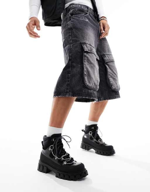 KOI - Wandelschoenen met veters in zwart met krokodillenmotief