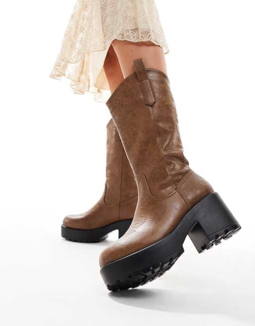 KOI - Wintu - Brune lange cowboystøvler med chunky sål, 2 af 4
