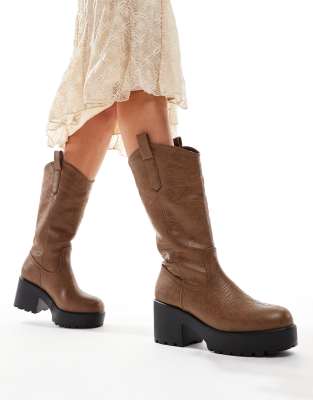 KOI Wintu long chunky western boots in brown-Black φωτογραφία