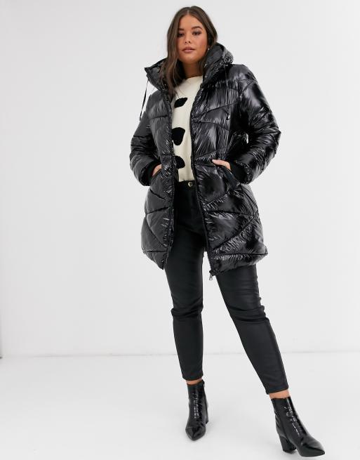 Wet look cheap padded coat