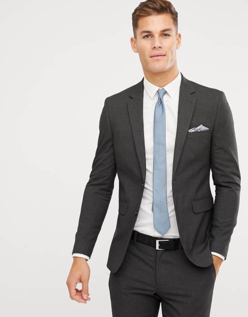 Koksgrå habitjakke i skinny pasform fra Burton Menswear