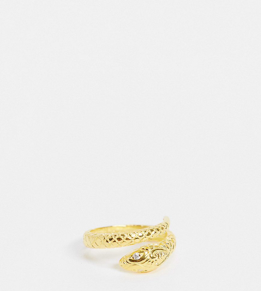 фото Кольцо из стерлингового серебра с позолотой и дизайном в виде оборачивающейся вокруг пальца змеи asos design-золотистый