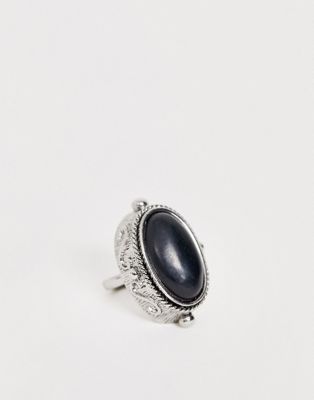 фото Кольцо с черным камнем sacred hawk-серебряный