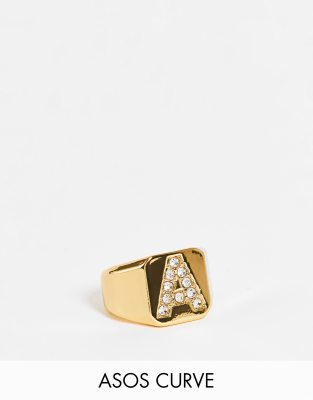  Кольцо с позолотой 14 карат и буквой А ASOS DESIGN Curve-Золотистый