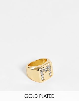  Кольцо с позолотой 14 карат и инициалом М ASOS DESIGN-Золотистый