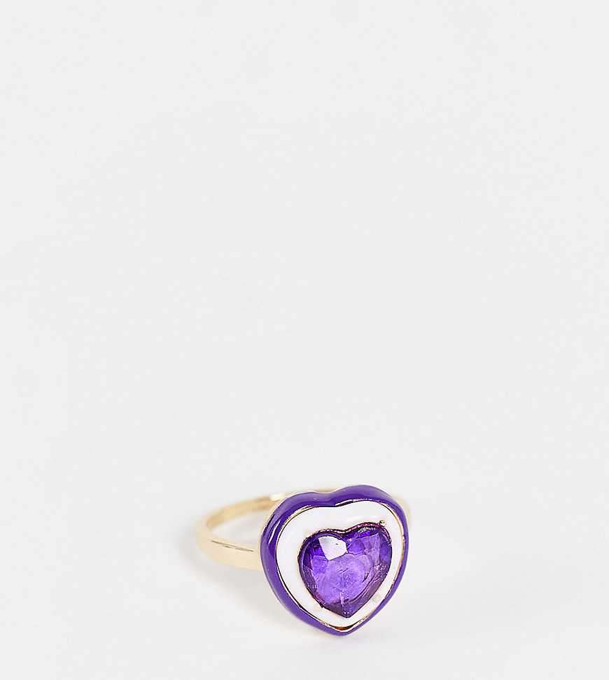 фото Кольцо с сердечком с кристаллом и эмалью фиолетового цвета designb curve-фиолетовый цвет designb london curve