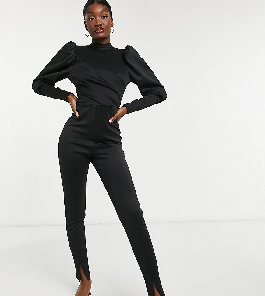 Комбинезон с открытой спиной, пышными рукавами и разрезами на штанинах ASOS DESIGN Tall-Черный цвет