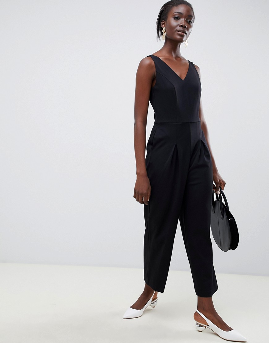 фото Комбинезон с широкими штанинами и v-образным вырезом selected femme-черный