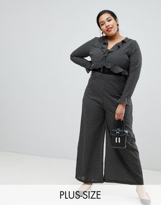фото Комбинезон с широкими штанинами, оборками и завязкой glamorous curve-черный