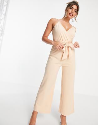 Костюмы и комбинезоны  Asos Комбинезон серо-бежевого цвета с запахом и на бретельках Love & Other Things-Коричневый цвет