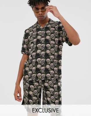 Комбинируемая oversize-рубашка с принтом черепов COLLUSION-Светло-бежевый