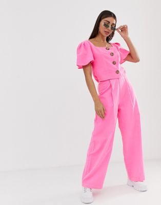 фото Комбинируемые флуоресцентные брюки с широкими штанинами asos design-розовый