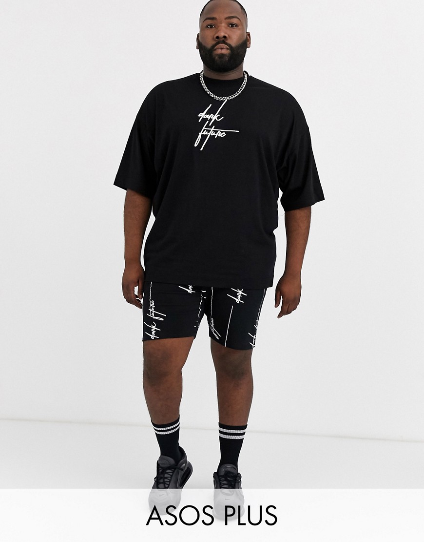 фото Комбинируемые облегающие шорты со сплошным текстовым принтом asos design plus dark future-черный