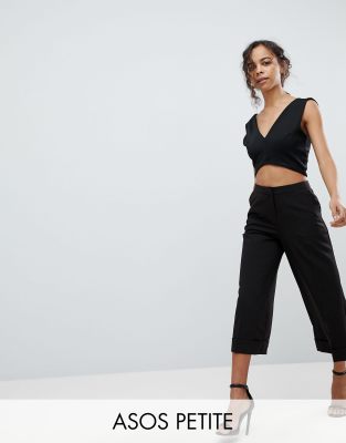 фото Комбинируемые однотонные кюлоты в строгом стиле asos design petite-черный asos petite