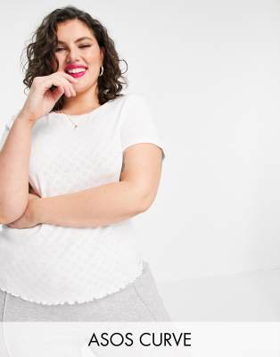 Комбинируемый белый пижамный топ с ажурным узором в форме сердечек ASOS DESIGN Curve