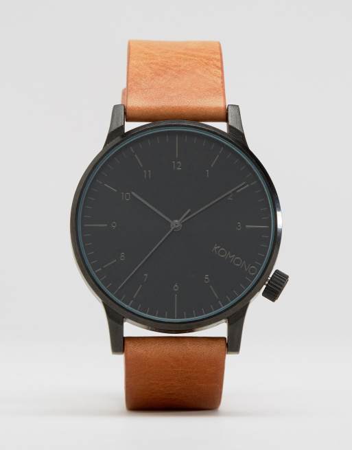 Komono Winston Regal Orologio di pelle color cuoio ASOS