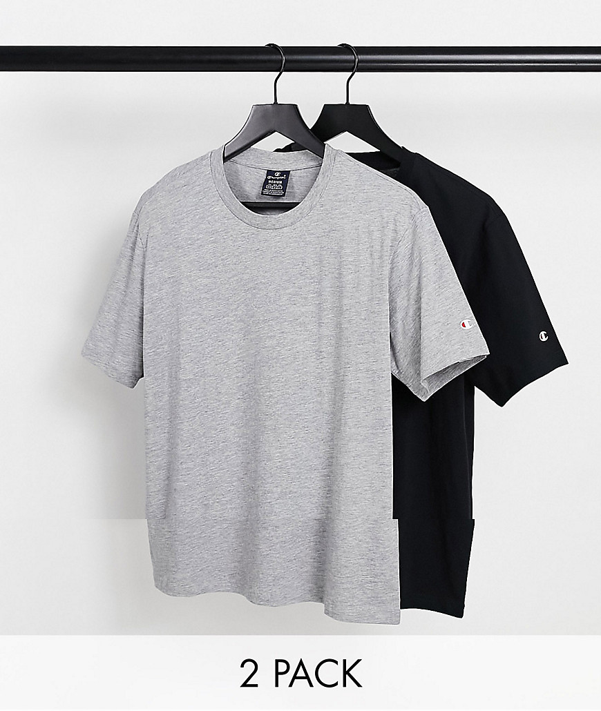 фото Комплект из 2 футболок черного и серого цвета с небольшим логотипом champion-многоцветный