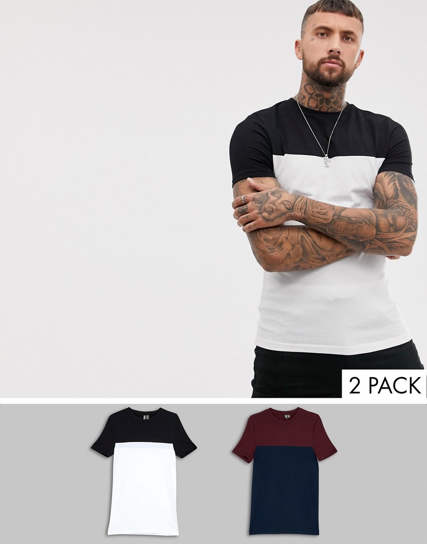 фото Комплект из 2 обтягивающих футболок с контрастной кокеткой asos design-мульти