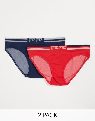 фото Комплект из 2 трусов красного и темно-синего цвета pepe jeans kerry-темно-синий