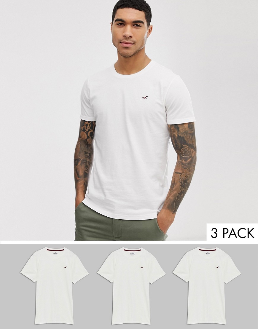 фото Комплект из 3 белых футболок с круглым вырезом и логотипом hollister-мульти